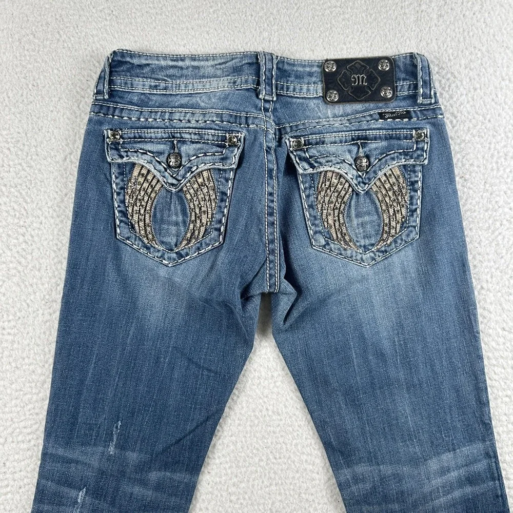 Miss Me‎ Jeans Womens 28 Straight Leg Embellished Flap Pockets Y2K Angel Wings - Picture 4 of 16